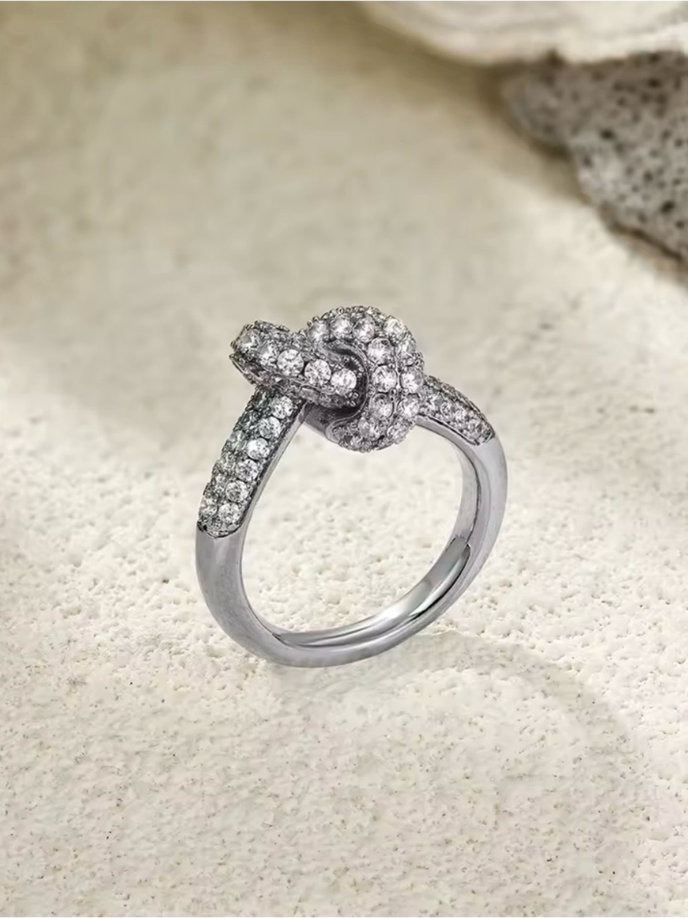 Knot Shape Rings Waterproof Inlaid Zircon Silver Ring